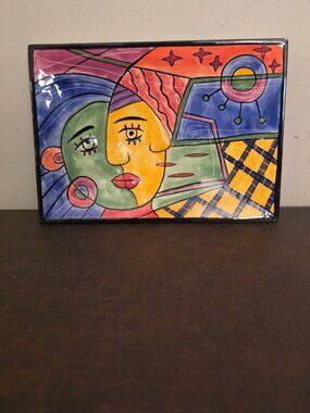 Muzeum Picasso Dish is a colorful abstract face design ceramic plaque /dish